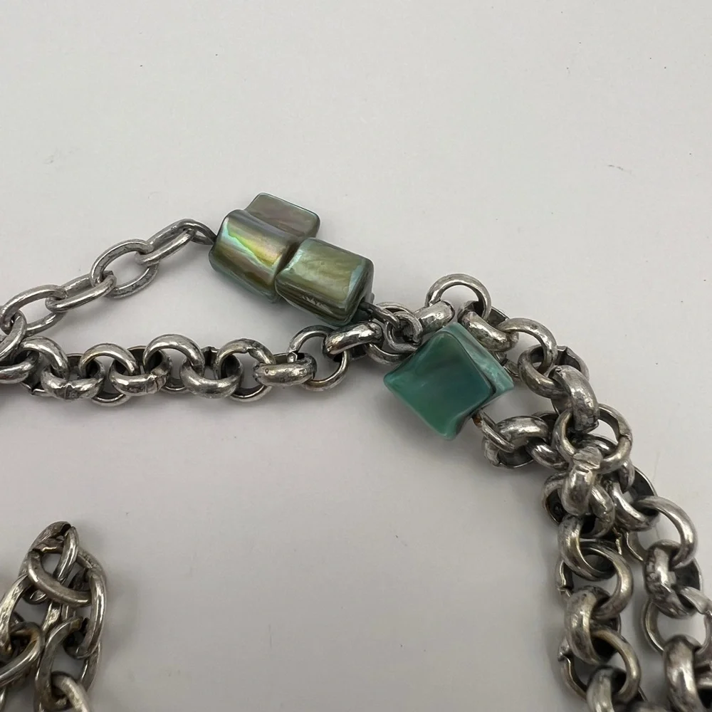 Chico's seahorse, jadeite, seashell long pendant silver tone necklace